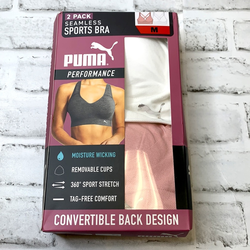 Puma Seamless Performance Sports Bra, Pink/White